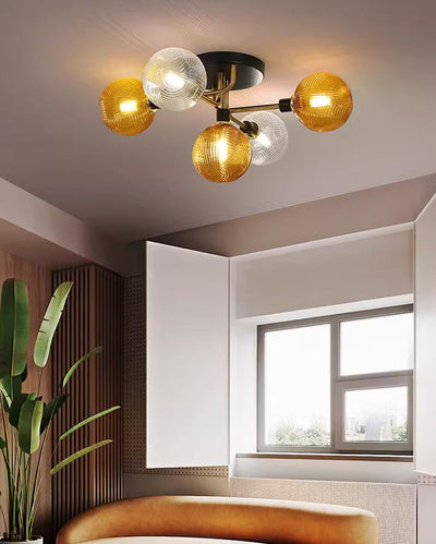 WOW Ribbed Smoked/Green Glass Globe Ceiling Light-WOW1110