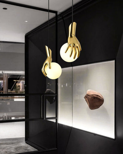 WOW Hand Holding Globe Brass Pendant Light-wow2152