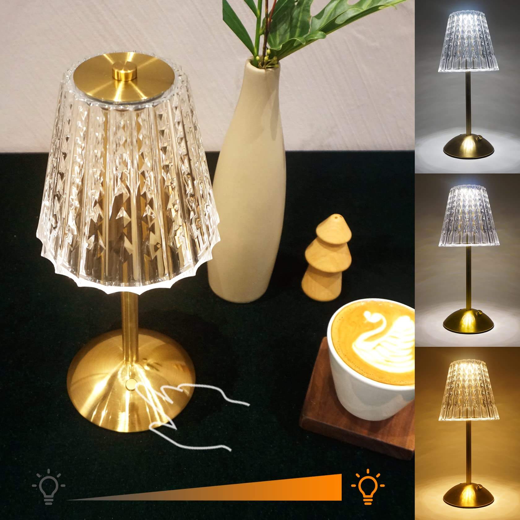 Crystal Metal Cordless Table Lamp