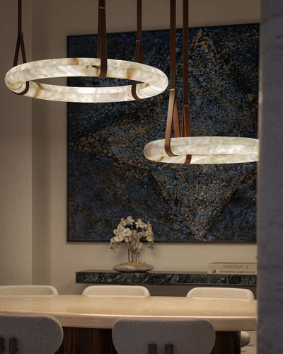 WOW Alabaster Circular Leather Chandelier-wow2875