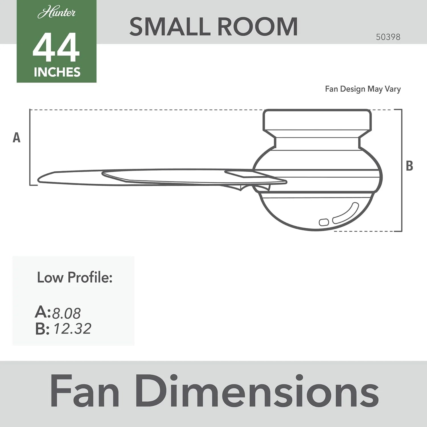 Hunter Fan Company Dempsey Low Profile Indoor / Outdoor Ceiling Fan with LED Light and Remote Control, 44