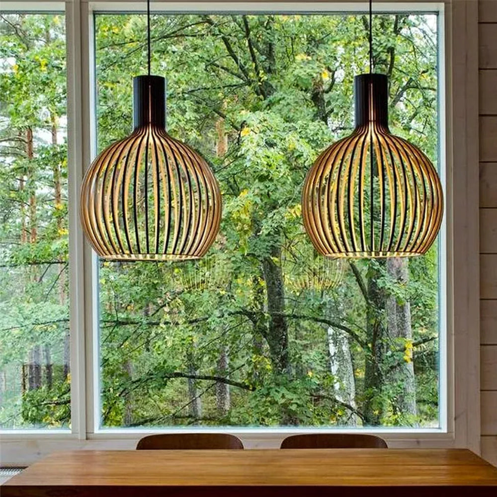 WOW Modern Wooden Pendant Light Fixture Nordic Creative Birdcage Chandelier