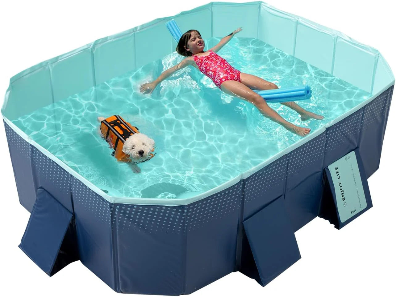Foldable Non-Inflatable Kids' and Adults' Outdoor Swimming Pool - Hard Plastic Shell, Kid Pool for Backyard Dog Pools (158