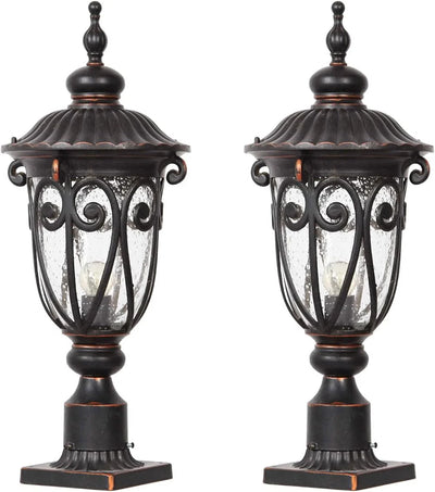 23" Large Outdoor Wall Light for Porch, 2 Pack Aluminium Exterior Wall Mount Lantern for House, Vintage Bronze Outside Wall Sconce with Clear Seeded Glass Shade for Garage