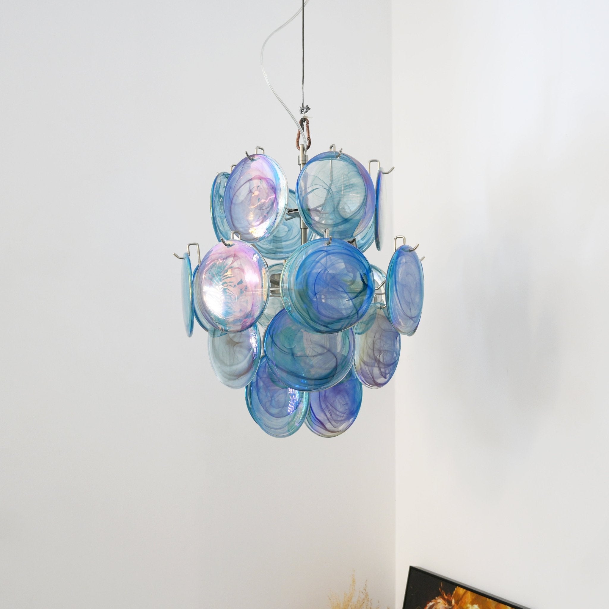 WOW Blue Murano Disc Glass Gorgeous Chandelier-WOW5236