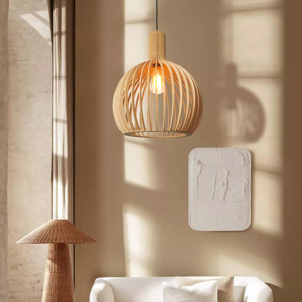 WOW Modern Wooden Pendant Light Fixture Nordic Creative Birdcage Chandelier