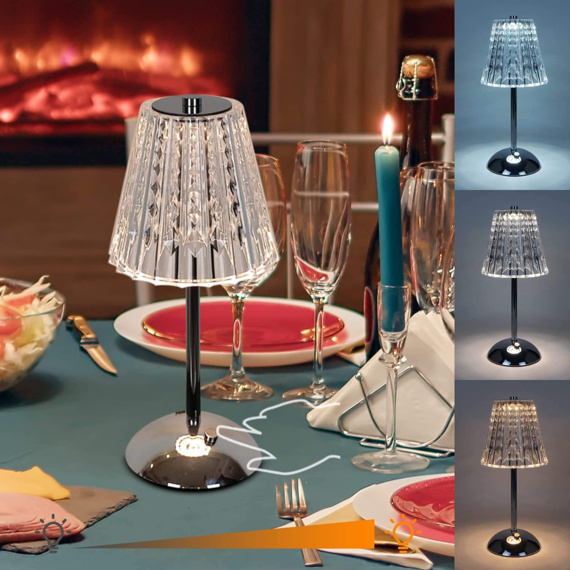 Crystal Metal Cordless Table Lamp