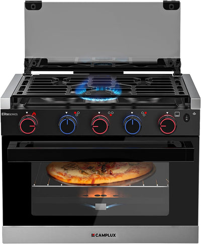 RV liquefied gas stove 21 inches high, a liquefied gas stove oven with 3 burners, suitable for RVs, apartments, mobile homes, made of stainless steel material