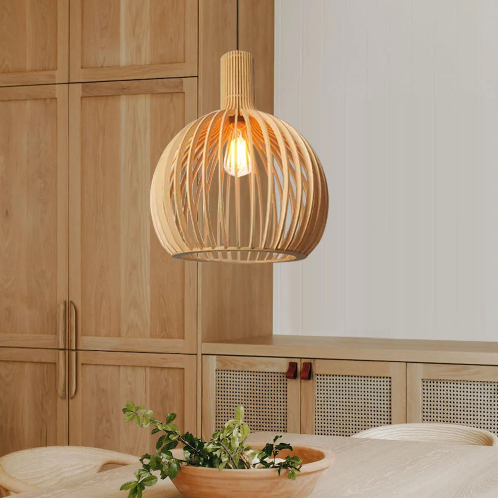 WOW Modern Wooden Pendant Light Fixture Nordic Creative Birdcage Chandelier