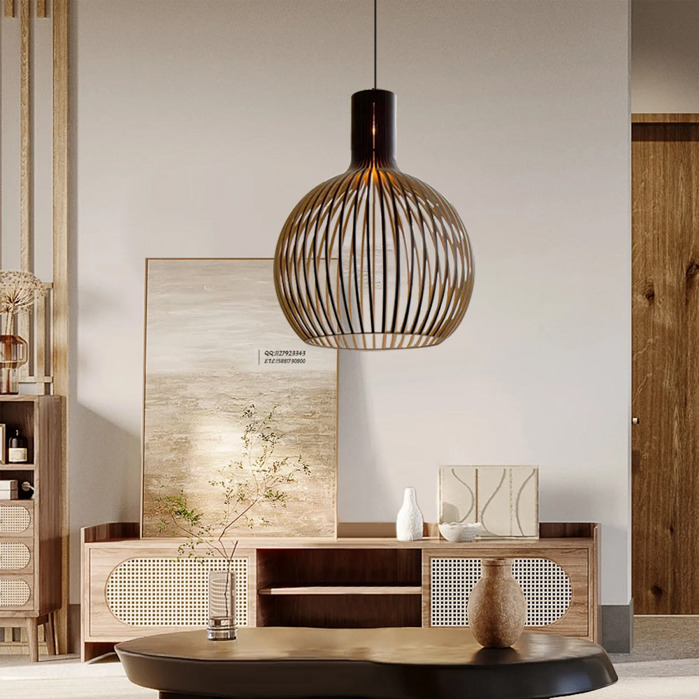 WOW Modern Wooden Pendant Light Fixture Nordic Creative Birdcage Chandelier