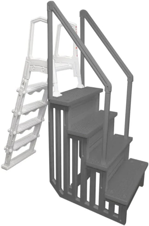 Select Anti-Slip in-Pool Steps | Gray | for Above Ground Swimming Pools | Can Mount to Decks 48" to 54" H | Safety Stairs Capacity Up to 300 lbs