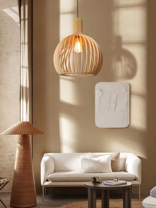 WOW Modern Wooden Pendant Light Fixture Nordic Creative Birdcage Chandelier