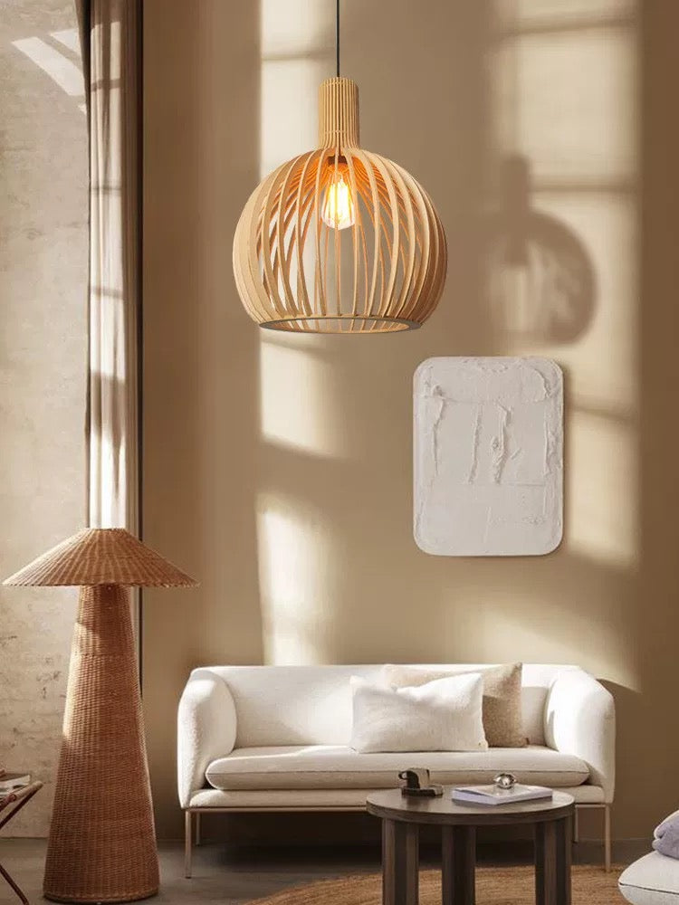 WOW Modern Wooden Pendant Light Fixture Nordic Creative Birdcage Chandelier