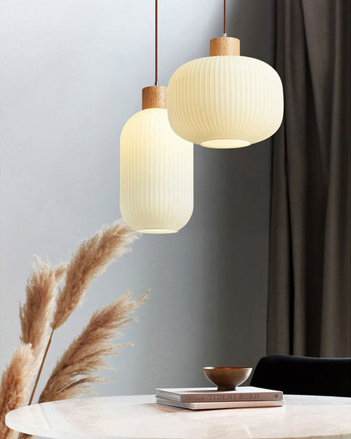 WOW Ribbed Milk Glass Lantern Pendant Light-wow2115