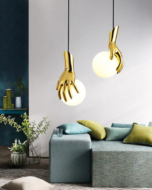 WOW Hand Holding Globe Brass Pendant Light-wow2152