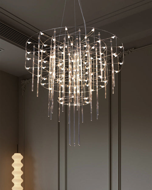 WOW Tiered Glass Rod Sculptural Chandelier-WOW2199