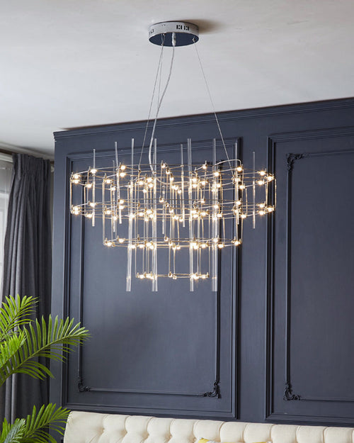 WOW Tiered Glass Rod Sculptural Chandelier-WOW2199
