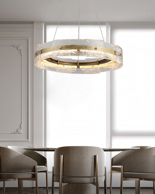 WOW Hammered Glass Round Brass Chandelier-wow2351