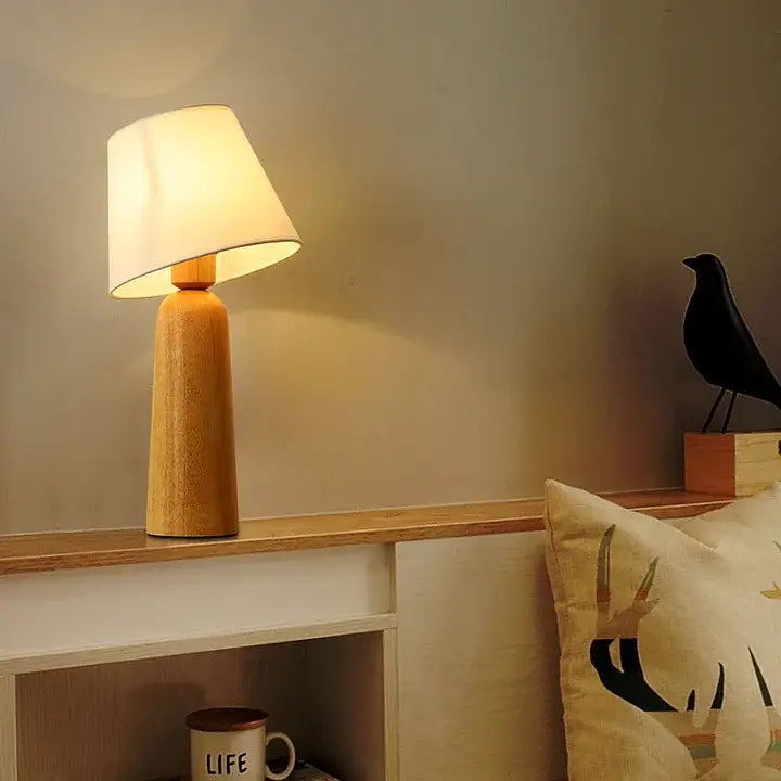 Solid Wood & Fabric Shade LED Table Lamp