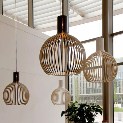 WOW Modern Wooden Pendant Light Fixture Nordic Creative Birdcage Chandelier