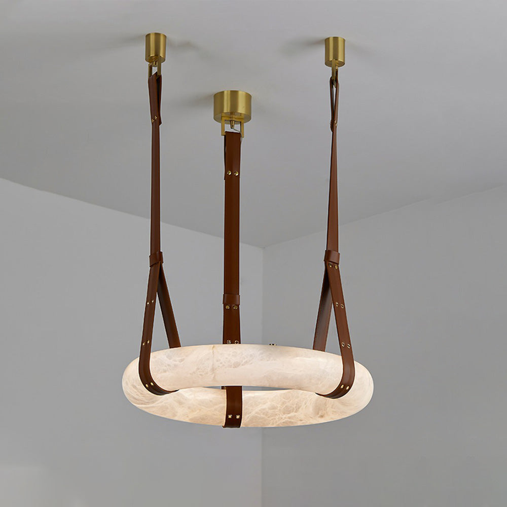 WOW Alabaster Circular Leather Chandelier-wow2875