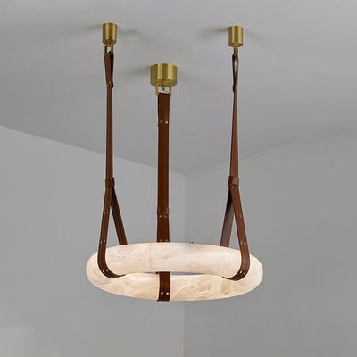 WOW Alabaster Circular Leather Chandelier-wow2875