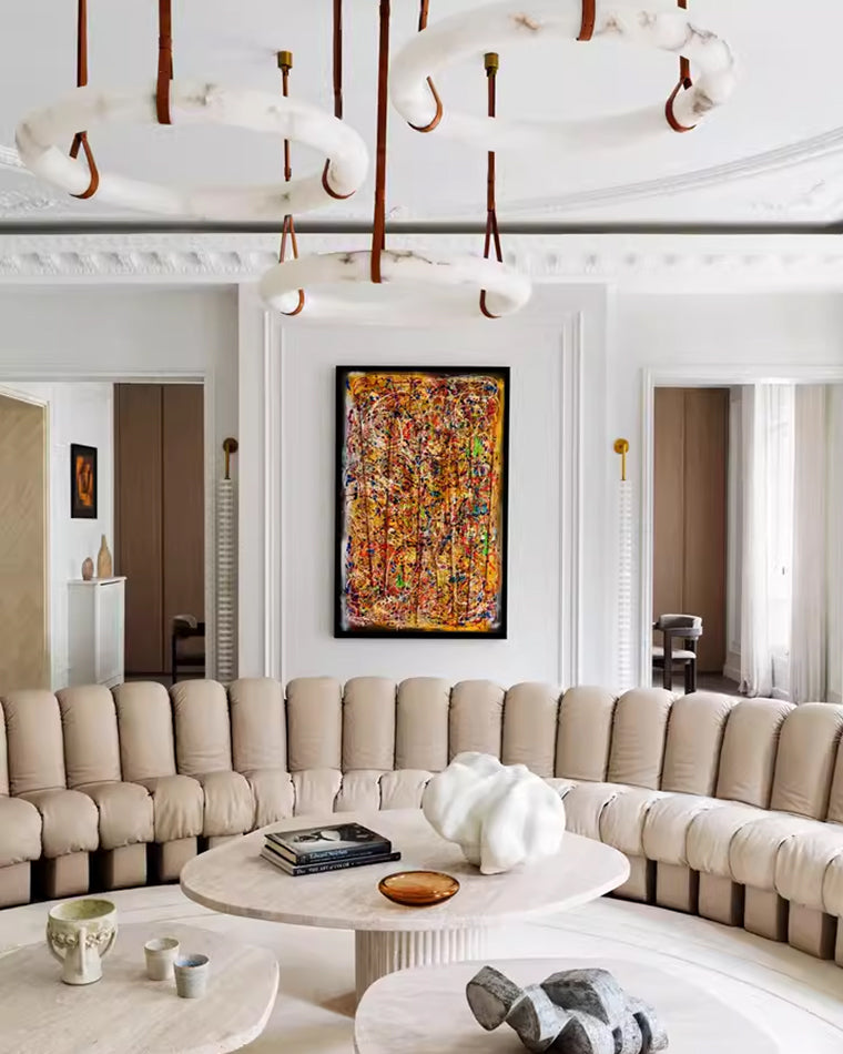 WOW Alabaster Circular Leather Chandelier-wow2875