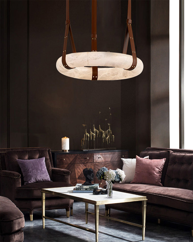 WOW Alabaster Circular Leather Chandelier-wow2875