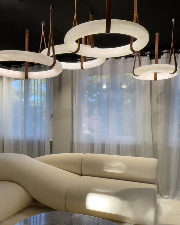 WOW Alabaster Circular Leather Chandelier-wow2875