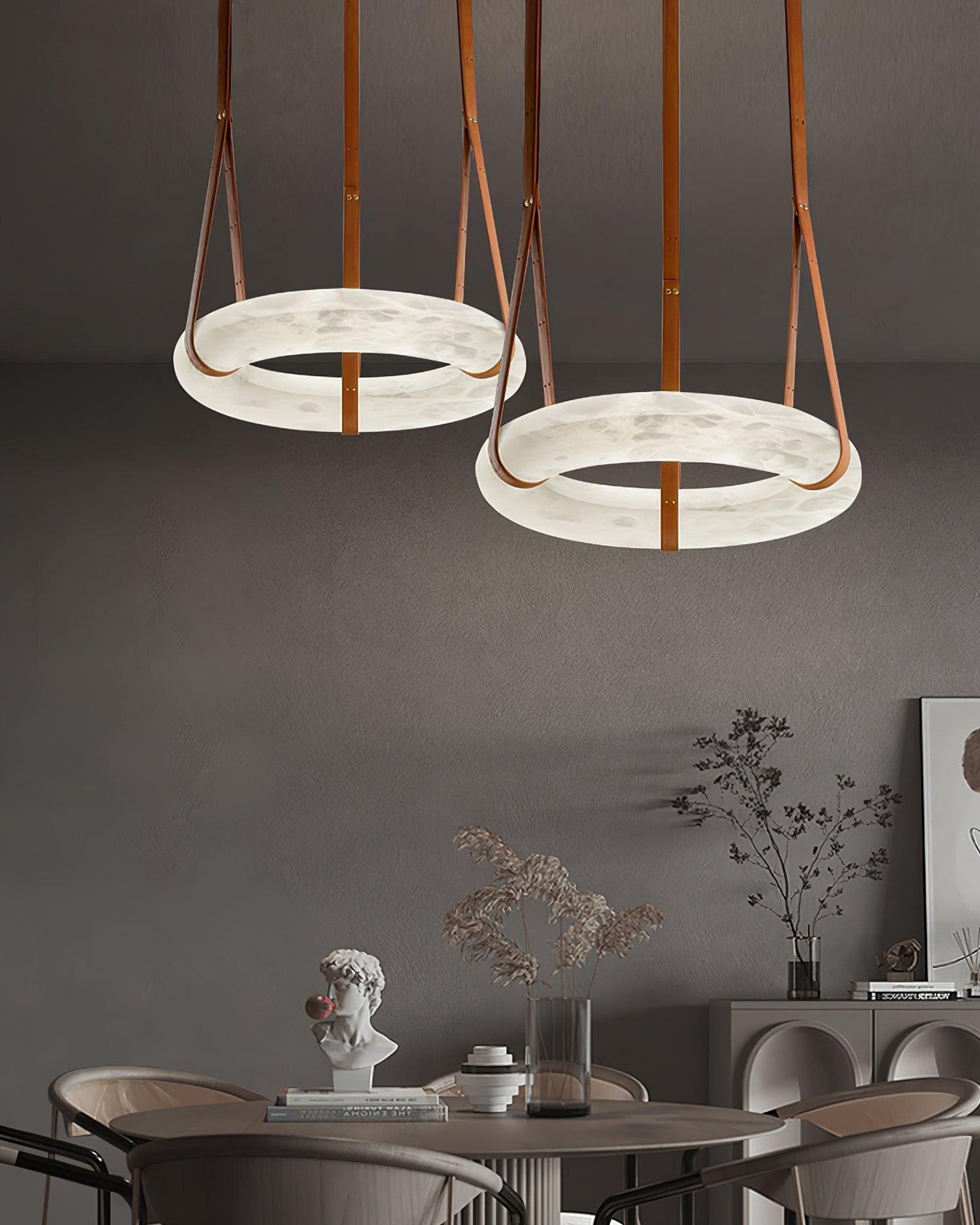 WOW Alabaster Circular Leather Chandelier-wow2875