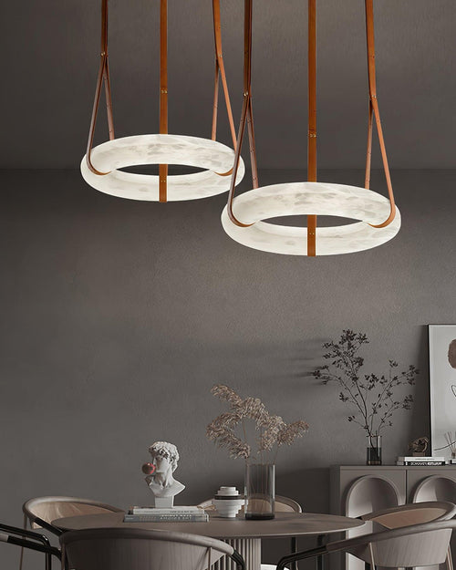 WOW Alabaster Circular Leather Chandelier-wow2875
