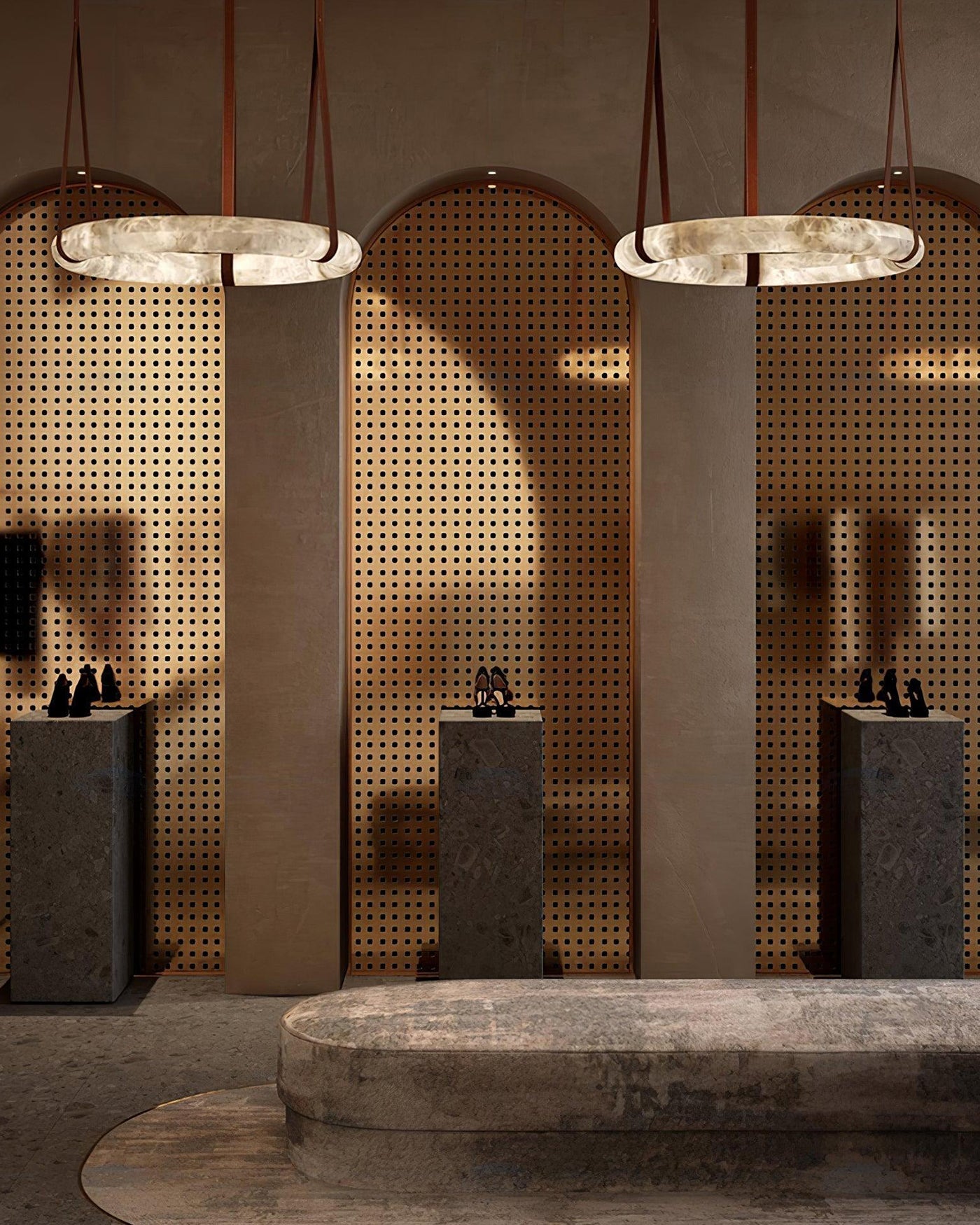 WOW Alabaster Circular Leather Chandelier-wow2875