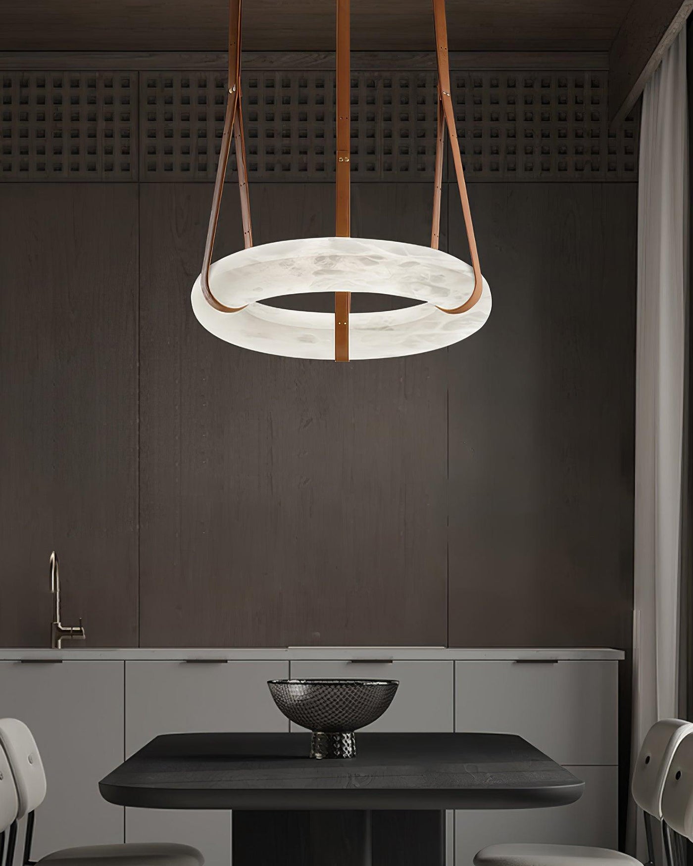 WOW Alabaster Circular Leather Chandelier-wow2875
