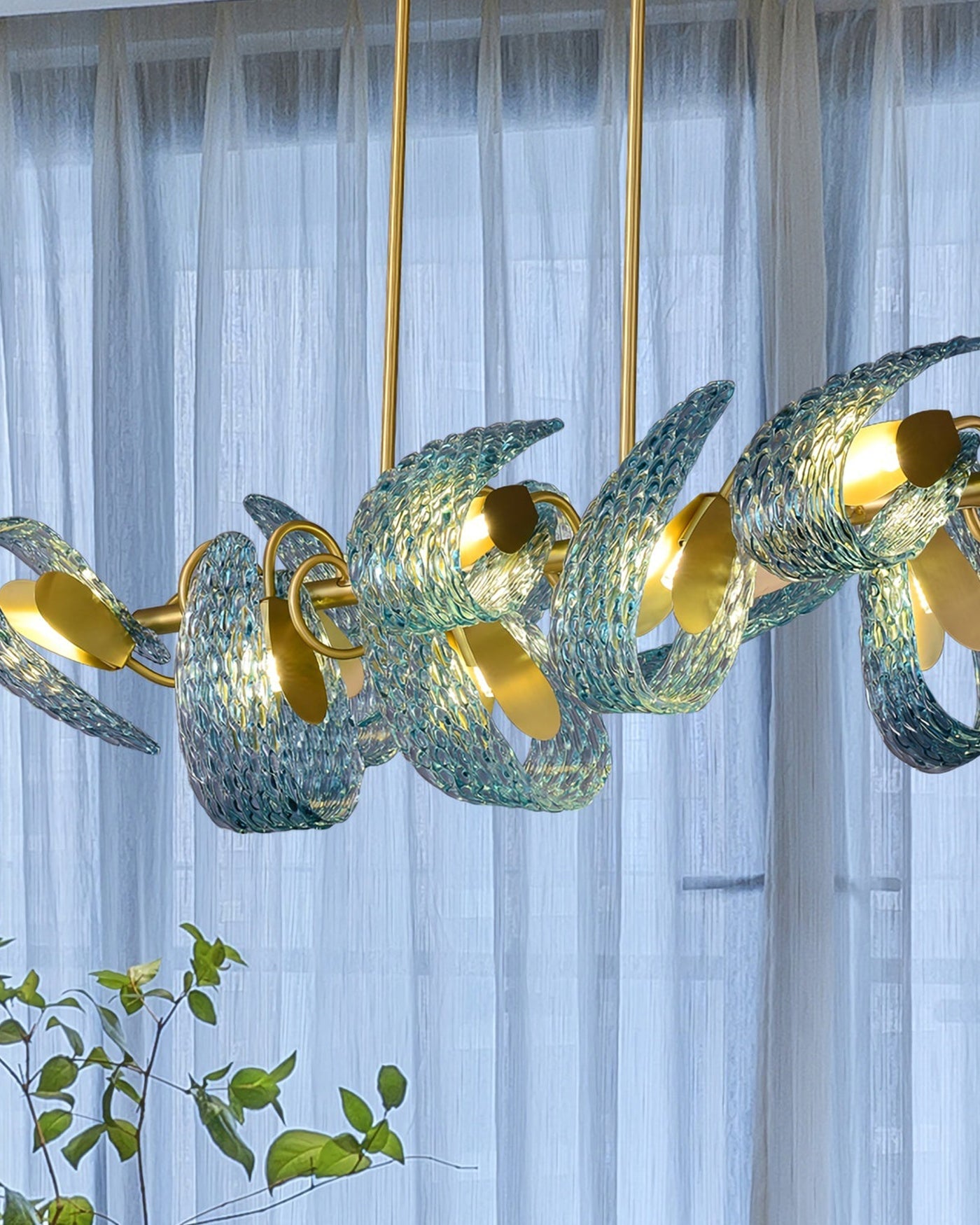 WOW Peacock Art Glass Linear Chandelier-wow2213c