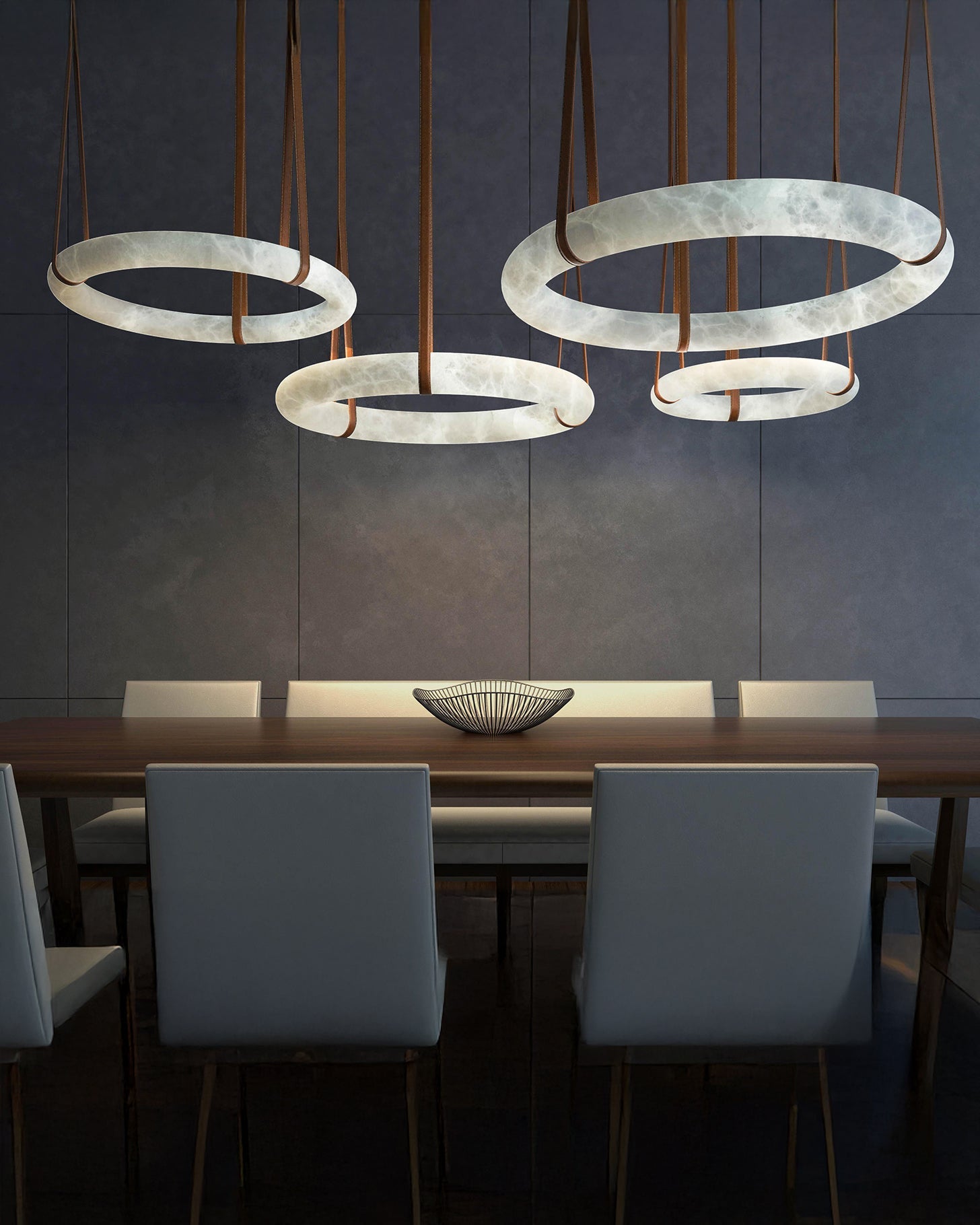 WOW Alabaster Circular Leather Chandelier-wow2875