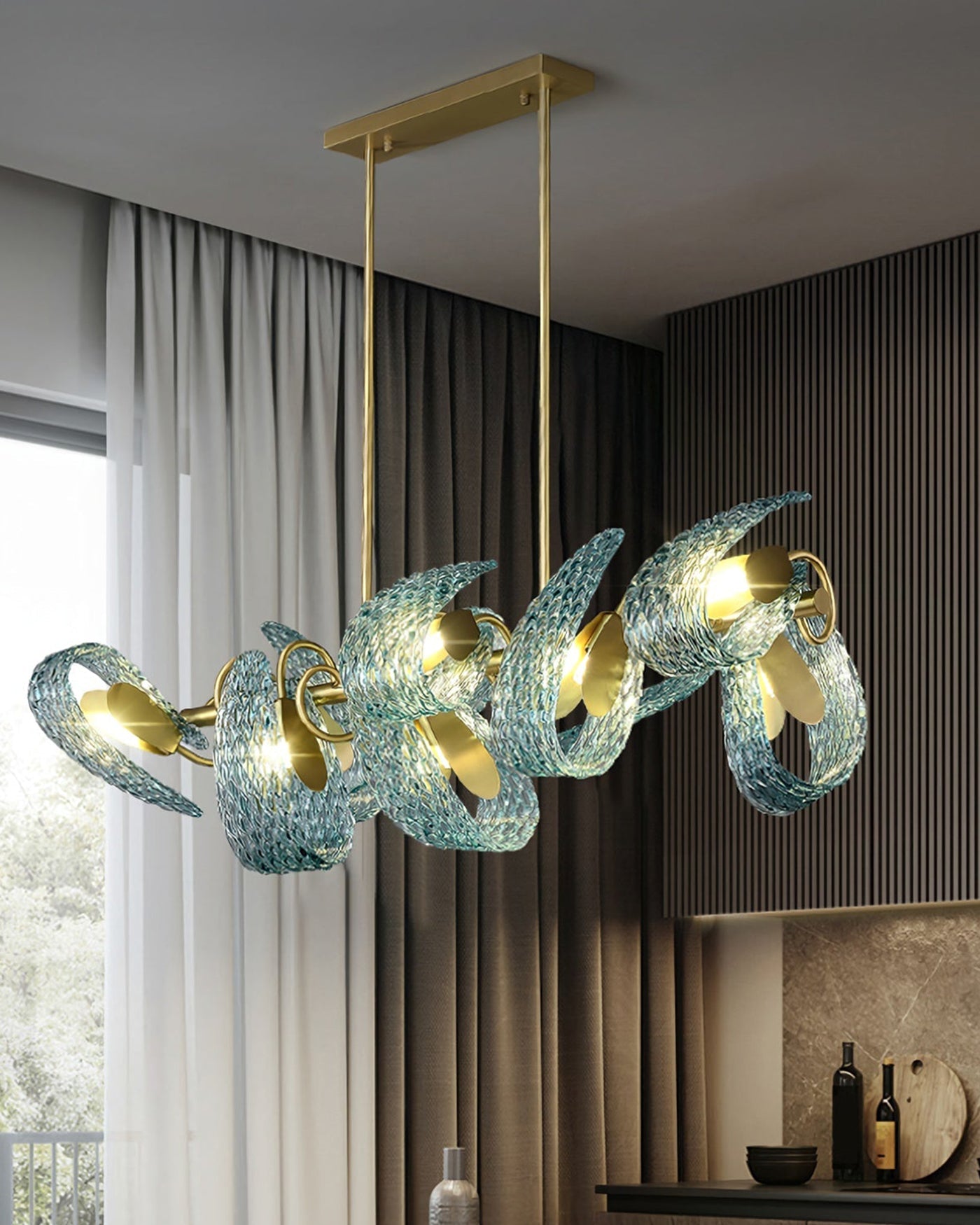 WOW Peacock Art Glass Linear Chandelier-wow2213c
