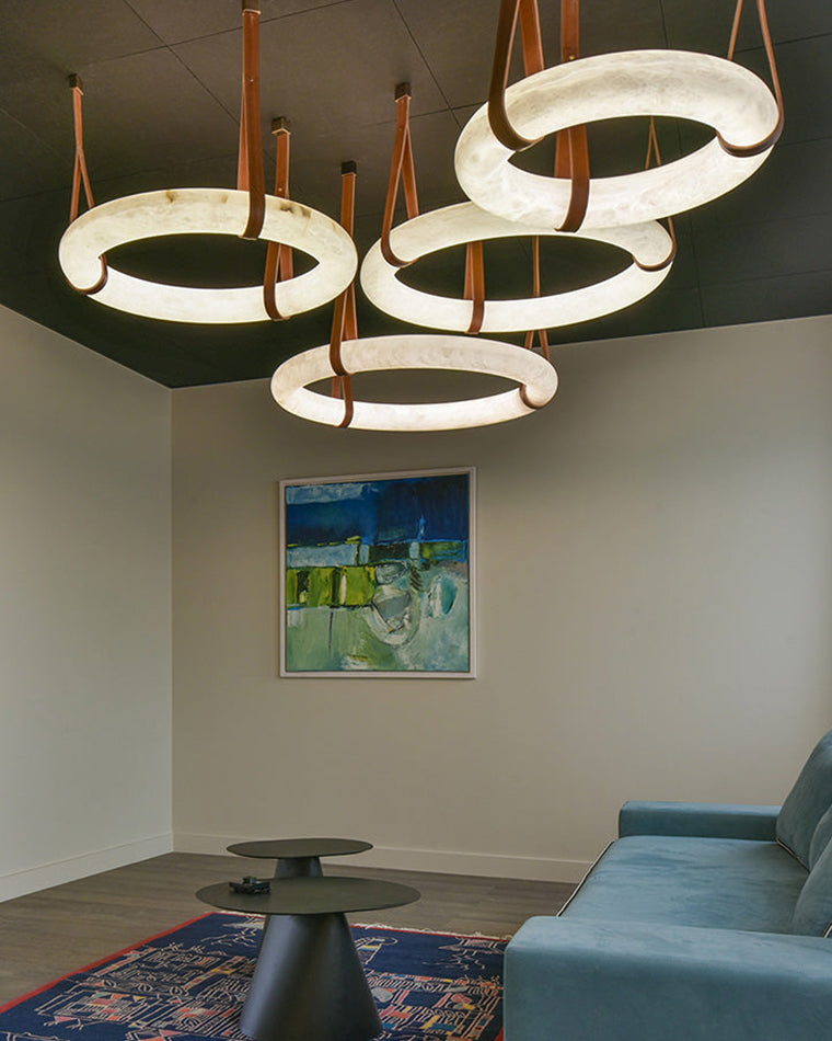 WOW Alabaster Circular Leather Chandelier-wow2875