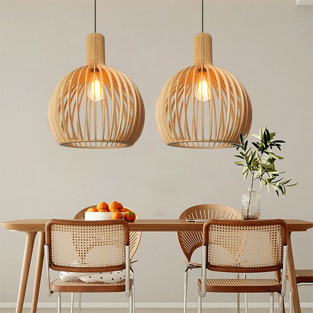 WOW Modern Wooden Pendant Light Fixture Nordic Creative Birdcage Chandelier