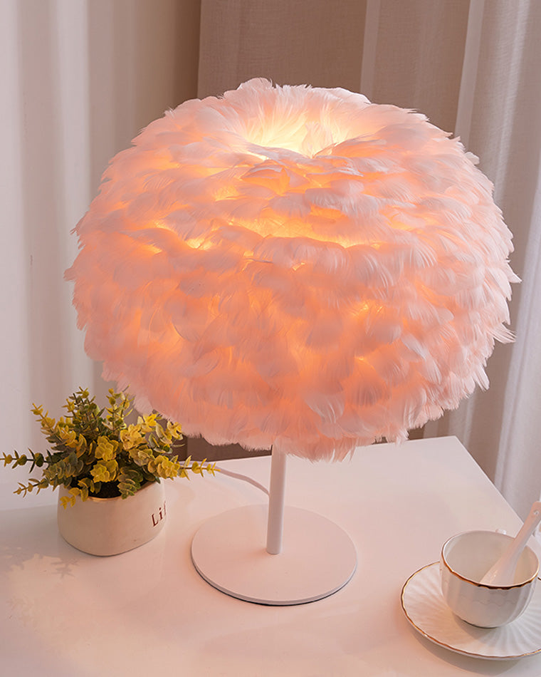 WOW Pretty Round Feather Table Night Lamp-wow8038