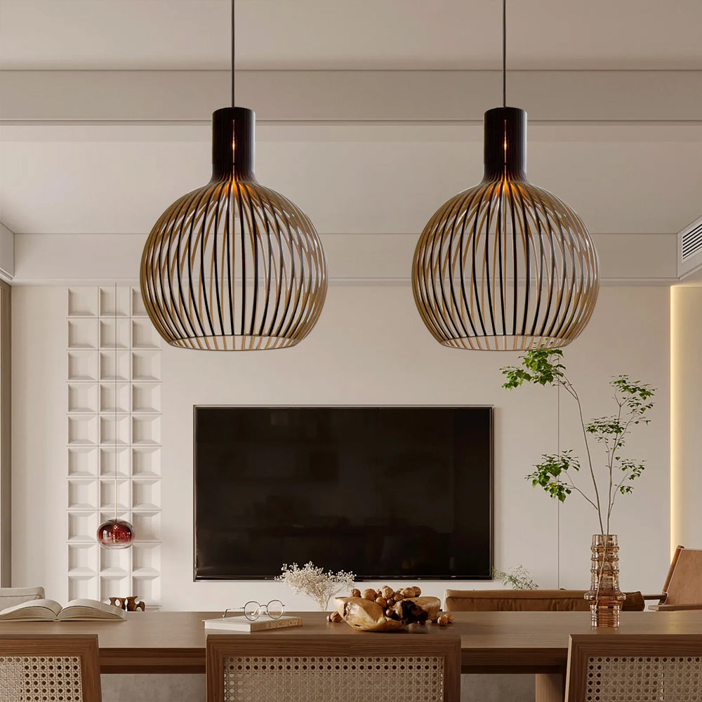 WOW Modern Wooden Pendant Light Fixture Nordic Creative Birdcage Chandelier
