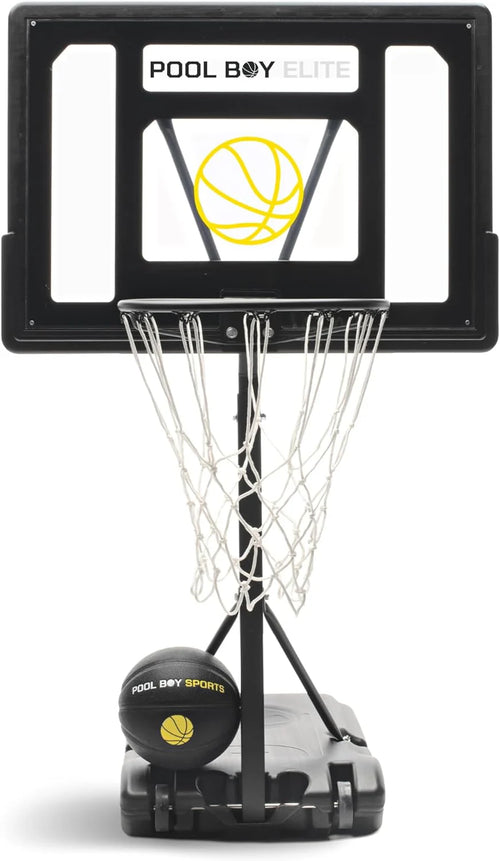 All-In-One Pool Basketball Hoop - Includes Composite Basketball, Air Pump, & Tools - Matte Black Heavy Duty Set - Adjustable Poolside Basketball Goal - Made for Kids, Teens, & Adults