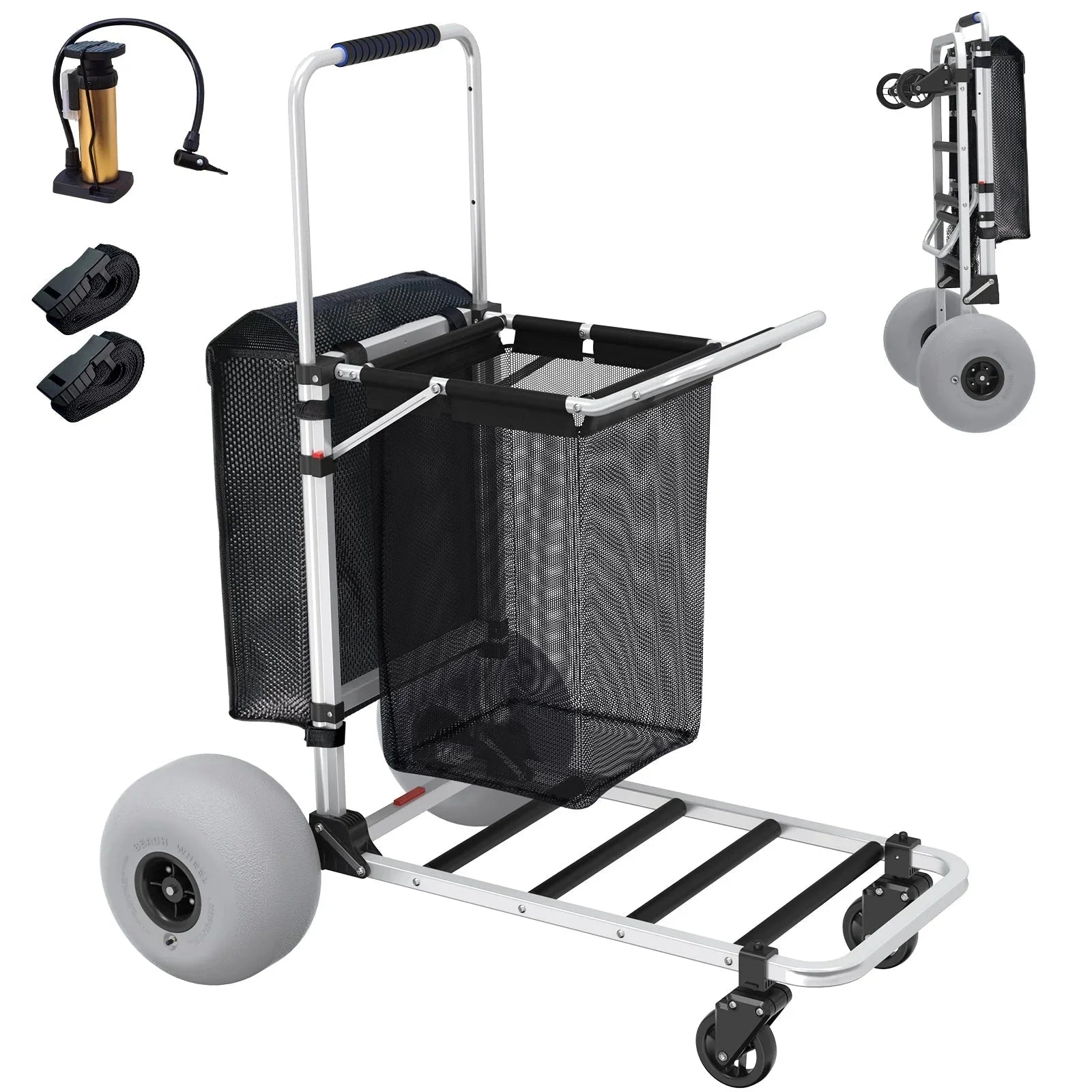 Foldable Beach Cart with Adjustable Handle and 12
