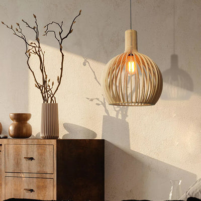 WOW Modern Wooden Pendant Light Fixture Nordic Creative Birdcage Chandelier