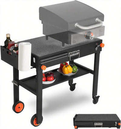 Portable Outdoor Grill Table, Folding Grill Cart Solid and Sturdy, Griddle Stand Large Space, Blackstone Table with Paper Towel Holder, Grill Stand for Blackstone Griddle,Grills etc