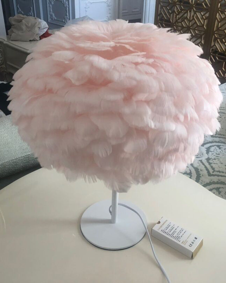 WOW Pretty Round Feather Table Night Lamp-wow8038