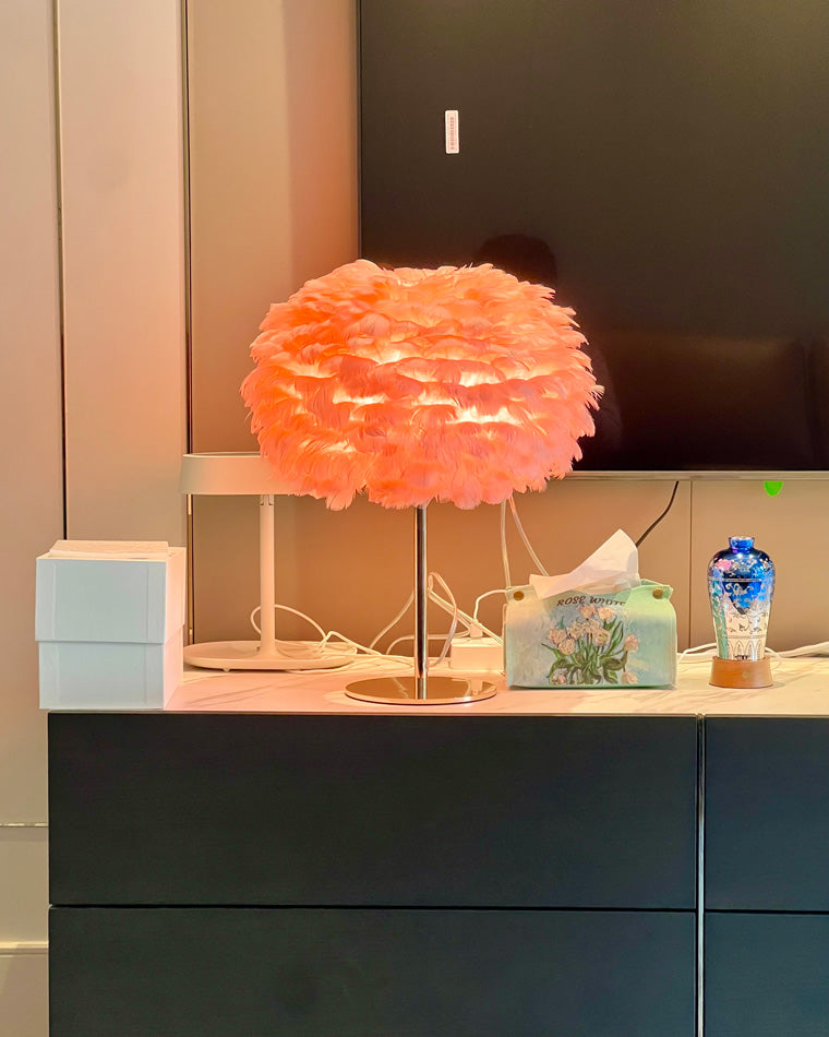 WOW Pretty Round Feather Table Night Lamp-wow8038