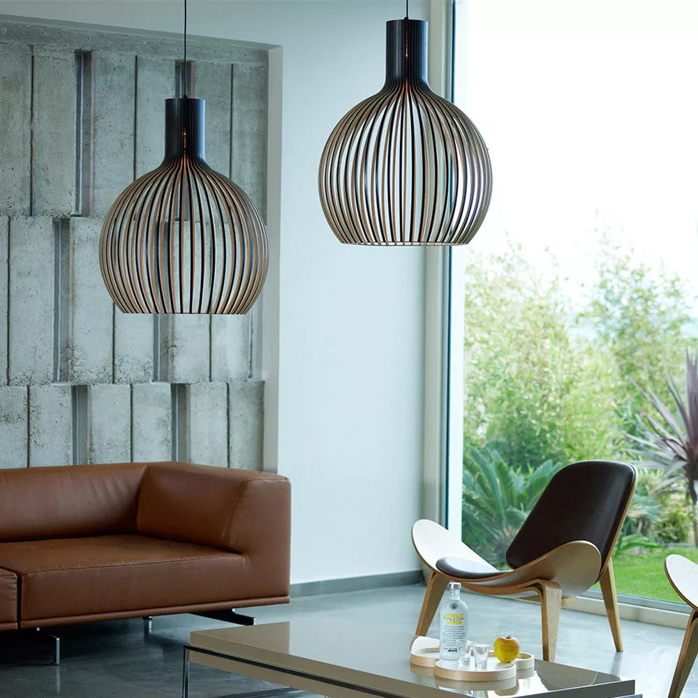 WOW Modern Wooden Pendant Light Fixture Nordic Creative Birdcage Chandelier