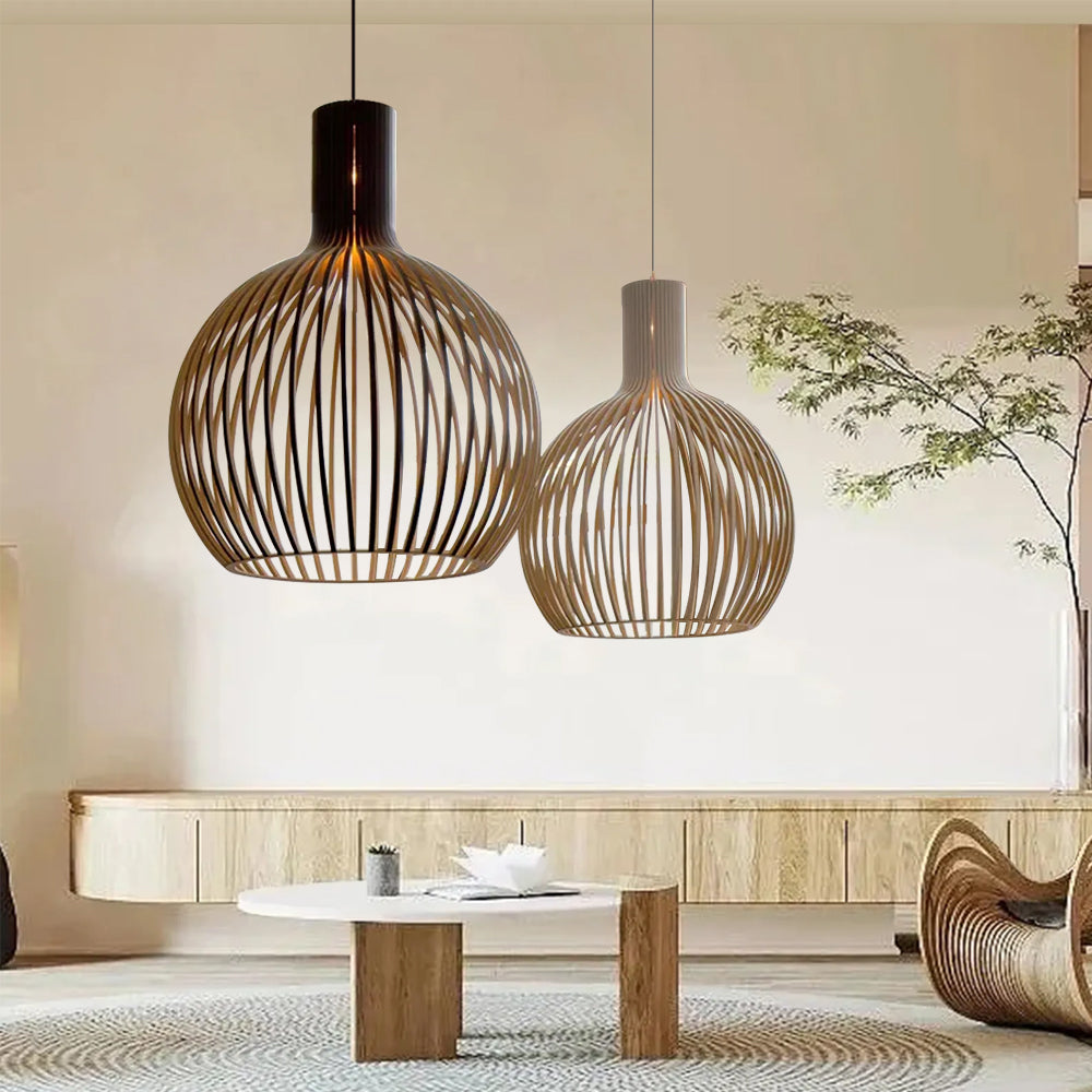 WOW Modern Wooden Pendant Light Fixture Nordic Creative Birdcage Chandelier