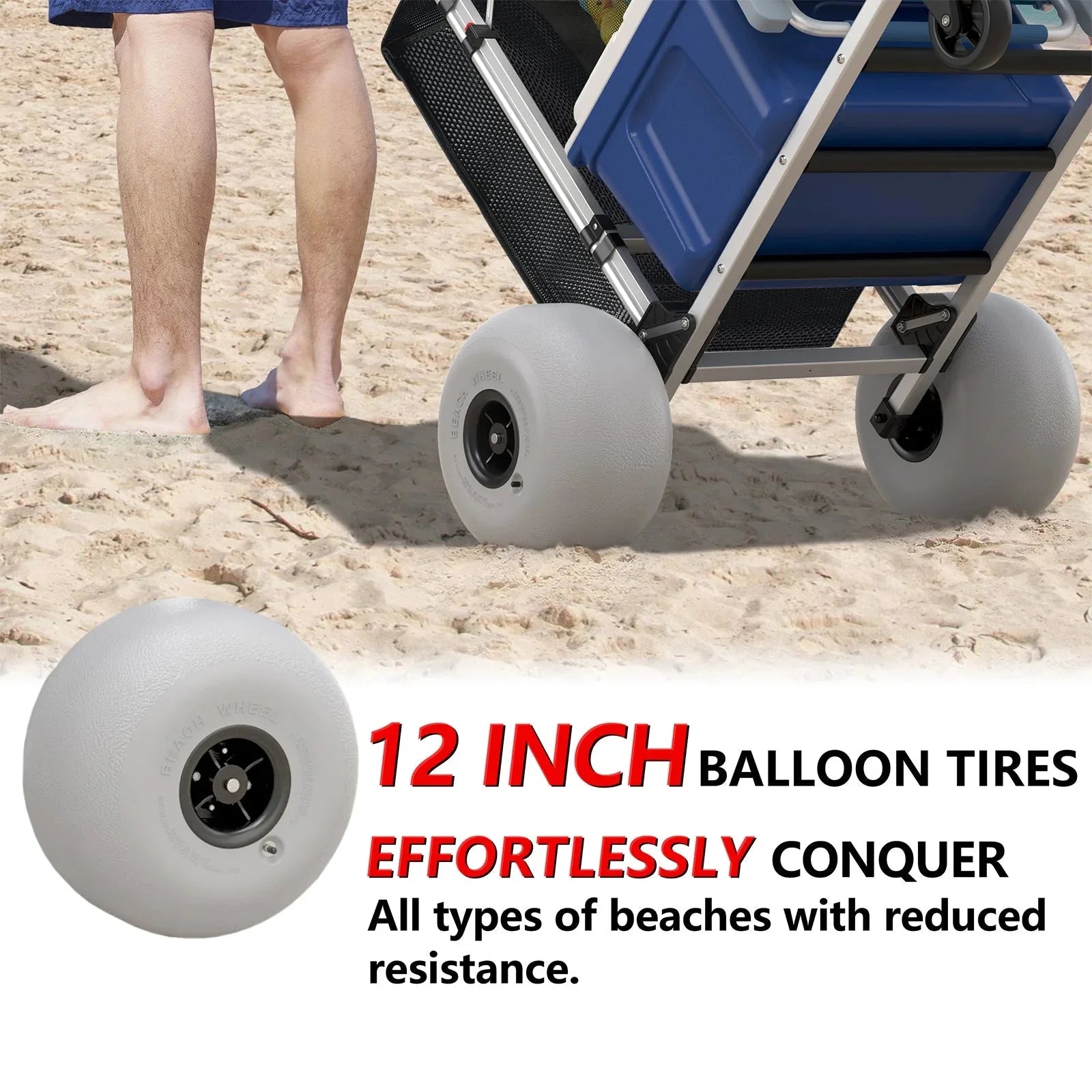 Foldable Beach Cart with Adjustable Handle and 12