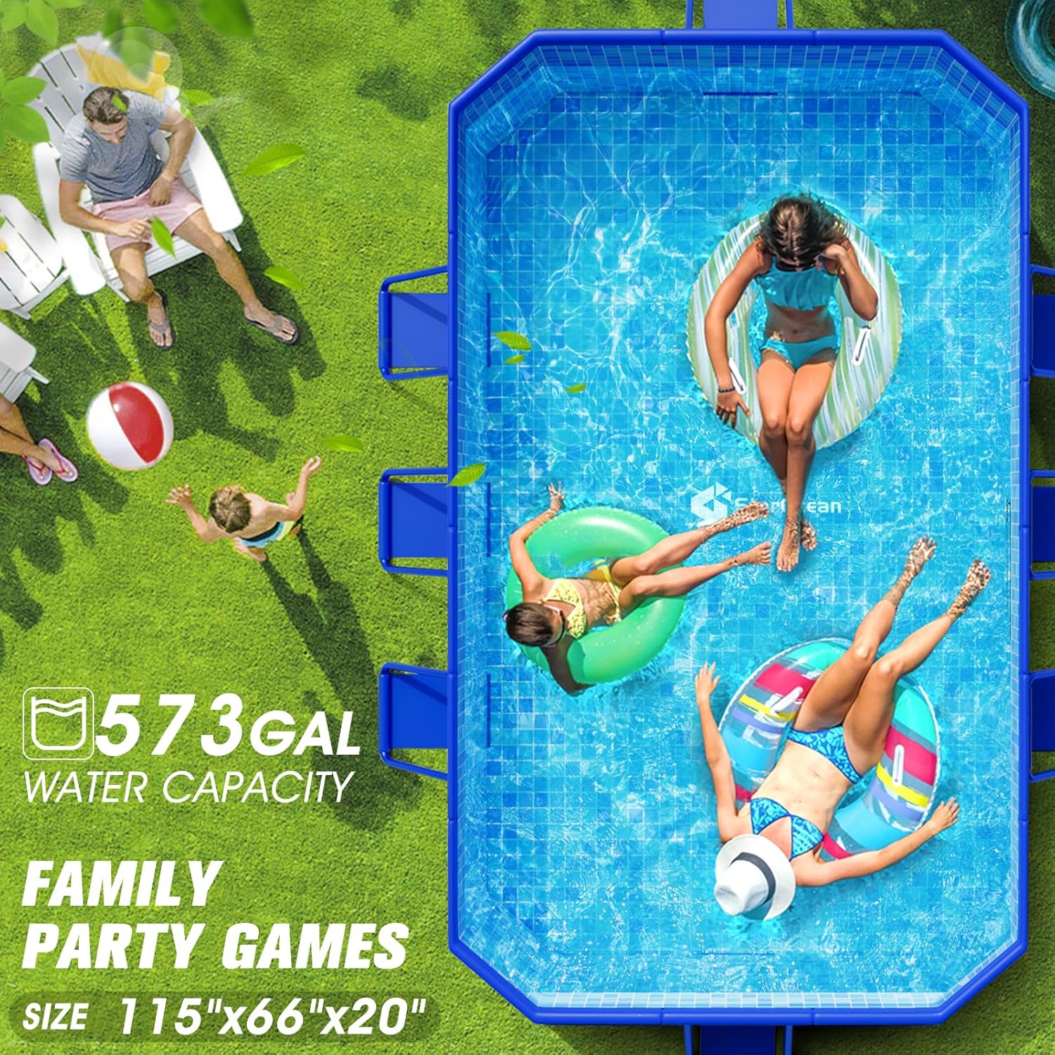 Foldable Pool, Large Non-Inflatable Swimming Pool For Kids,Adult Collapsible Pools Hard Plastic Shell, Oversized Thickened,Portable Folding Kids Pools for Backyard-Mosaic Design-115
